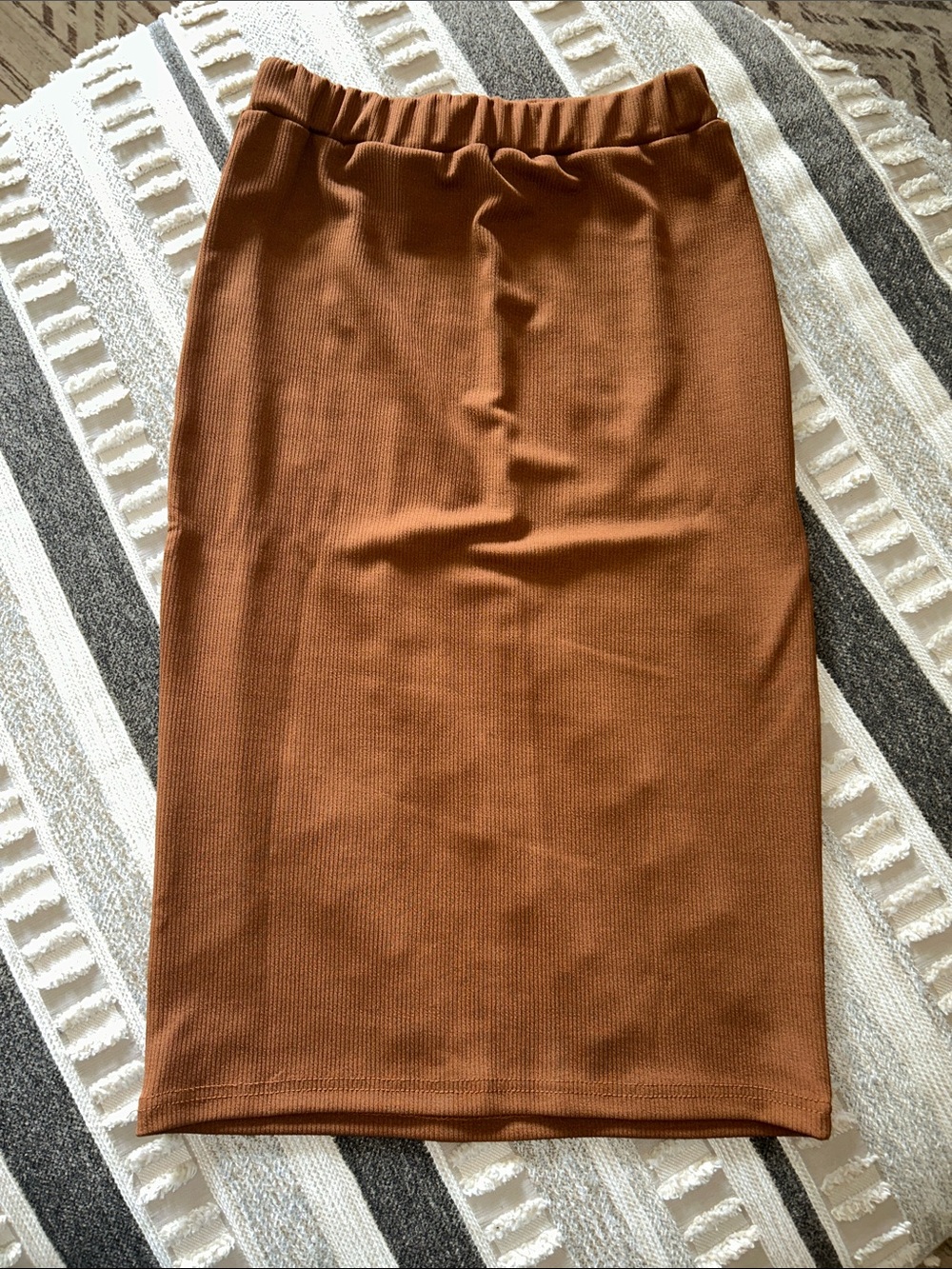 Stretch Ribbed Pencil Skirt in Caramel